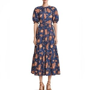 INA Tiered Boho Midi Dress M Waist Ties Lightweight Flowers Paisley